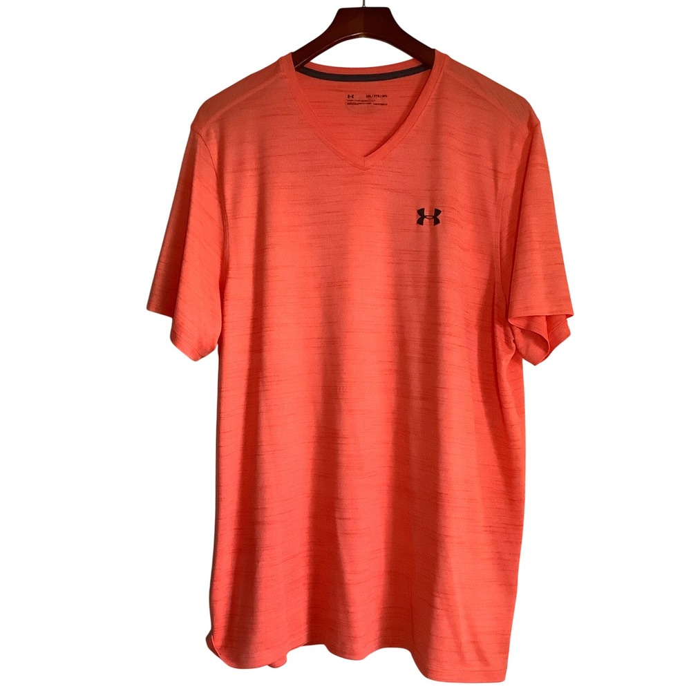 Under Armour Mens HeatGear V-Neck T-Shirt Orange Space Dye Loose Fit 2XL